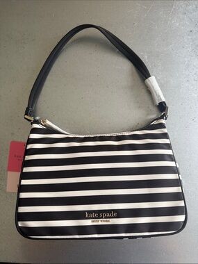 kate spade Black and White Striped Small Shoulder Bag with Gold Logo NWT!!